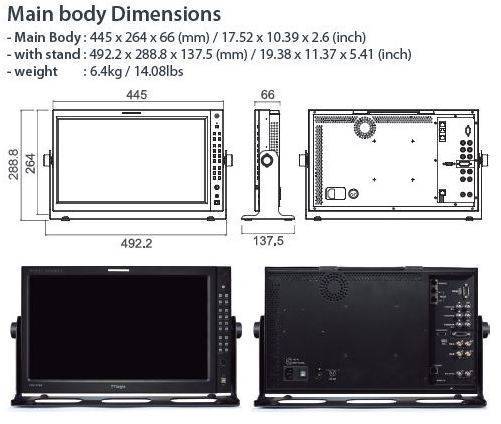 TVLogic XVM-175W Dimensions