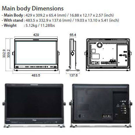 TVLogic LVM-182W dimensions