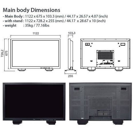 TVLogic LQM-471W 47″ Quad Split HD LCD Broadcast Video Monitor – Dimensions