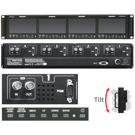 TVLogic PRM-434A 2U Rackmount 4x 4.3" HD-SDI Video Monitors - rear