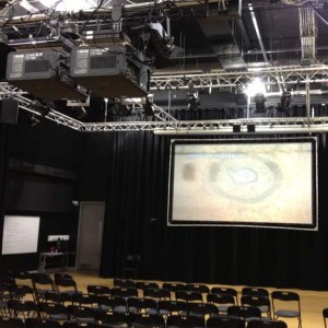 4m wide 16:9 3D Silverscreen with dual projectors and bluray playback ceiling rig
