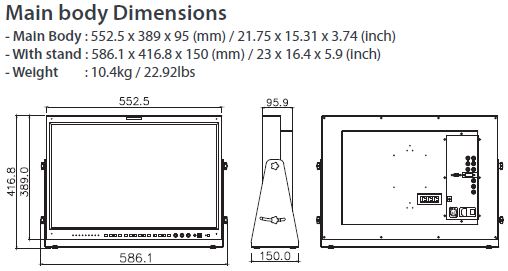 TVlogic LVM-246W – 24 inch 3G/HD/SD SDI Professional Monitor - dimensions