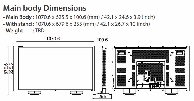 TVlogic LVM-460A – 46 inch 3G/HD/SD SDI Professional Monitor - dimensions